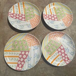 Taste Setter Patchwork Snack Plates Lot of 4 Dishes Multicolored Beach Party 9”
